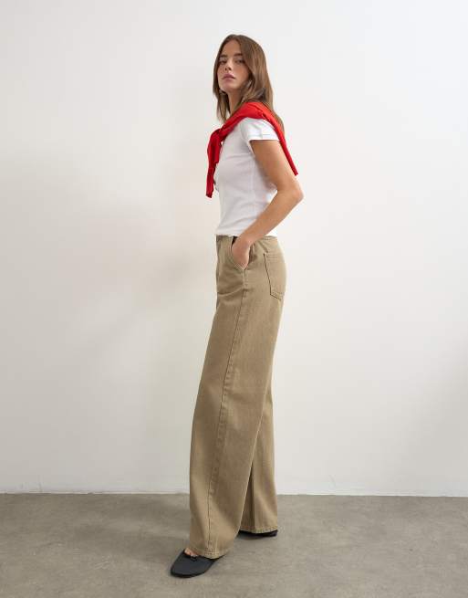 Topshop jeans zonder tailleband in beige, 5 van 5