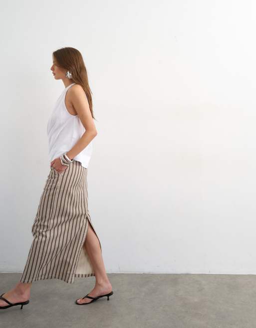 Topshop – Jeansowa kolumnowa spódnica maxi w paski, 4 z 5
