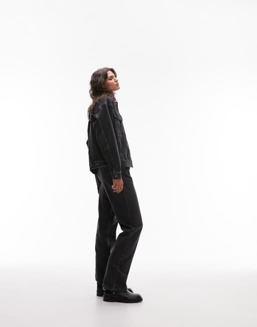 Topshop – Jeansowa kurtka oversize w czarnym spranym kolorze, 3 z 4