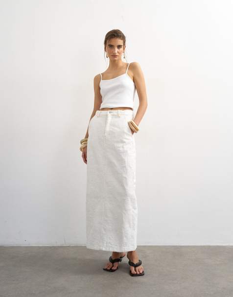 Topshop – Jeansowa spódnica kolumnowa maxi w kolorze écru z efektem znoszenia - view 1