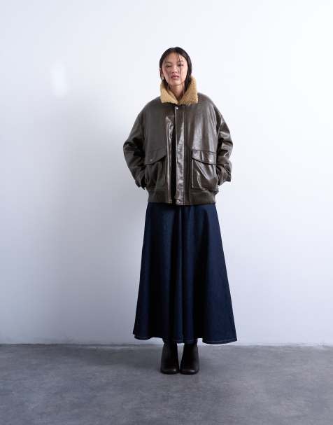 Topshop denim yoke front maxi skirt in indigo rinse