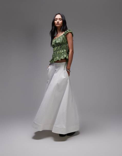 Topshop denim circle maxi skirt in ecru