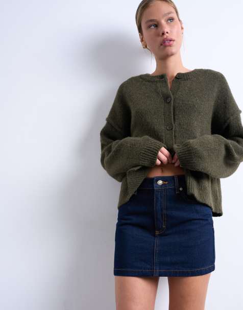 Topshop denim pelmet mini skirt in raw look indigo
