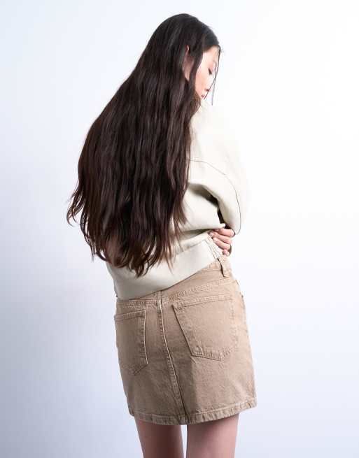 Topshop – Jeansowa spódnica mini w spranym beżowym kolorze, 2 z 5