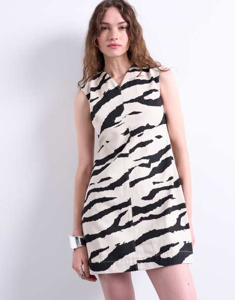 Topshop denim shift dress in zebra print