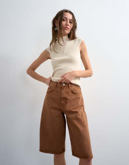 Topshop – Jeansowe szorty bermudy w kolorze toffi, 5 z 5