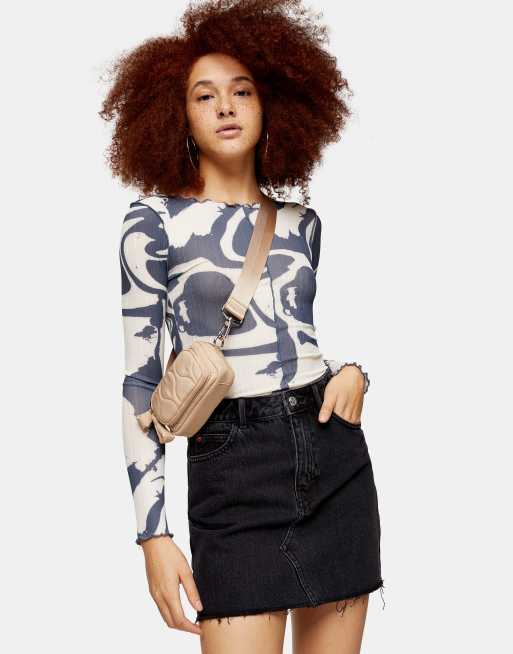 Topshop – Jeansrock mit hohem Bund in verwaschenem Schwarz, 4 von 4
