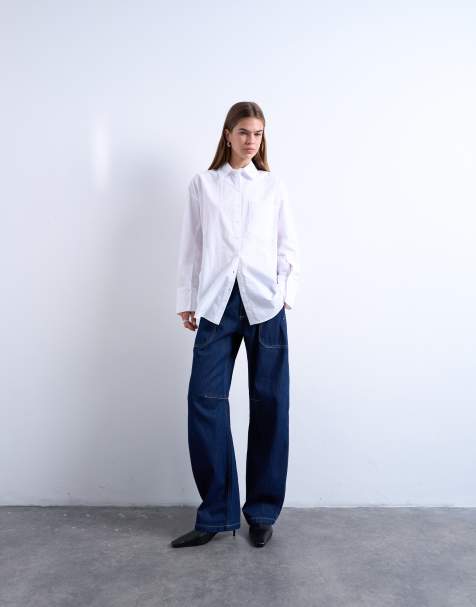 Topshop utility pocket barrel jean in indigo rinse