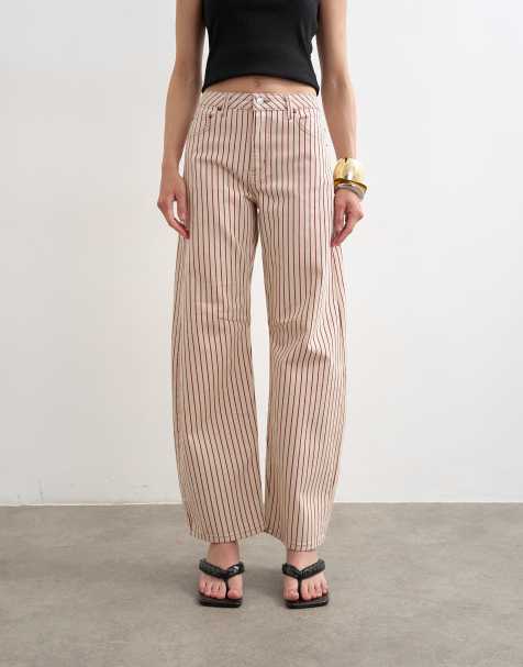 Topshop – Jeansy barrel ze średnim stanem w czerwone paski - view 1