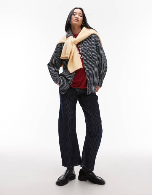 Topshop – Jeansy barrel ze średnim stanem w kolorze indygo ze wzorem w paski