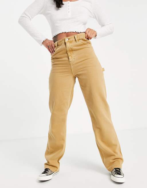 Topshop – Jeansy typu carpenter w kolorze piaskowym 