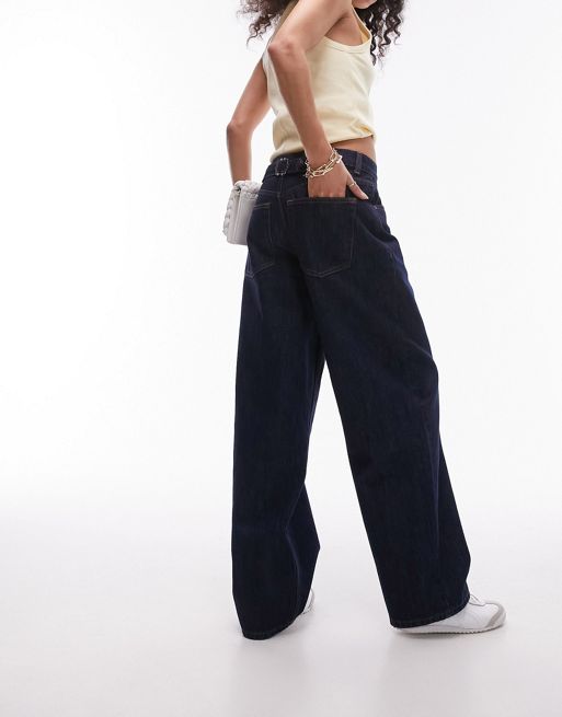 Topshop – Jeansy w kolorze indygo z zebranym tyłem