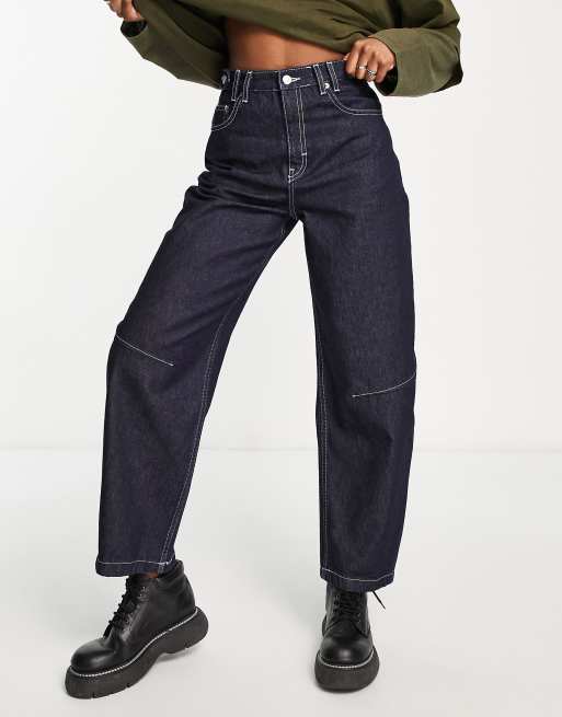 Topshop – Jeansy z balonowymi nogawkami w kolorze surowego indygo 