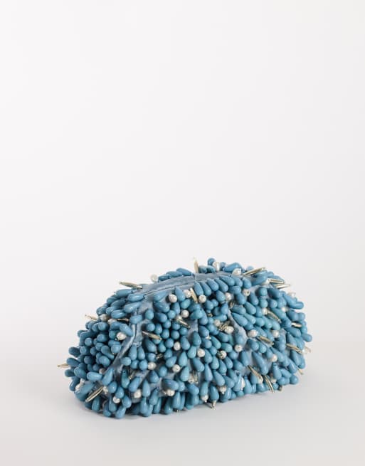 Topshop Jemma beaded clutch bag in blue, 2 of 4