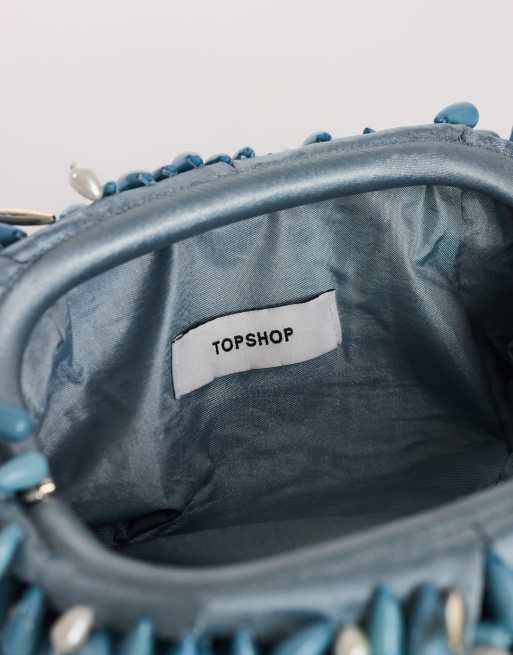 Topshop Jemma beaded clutch bag in blue, 4 of 4