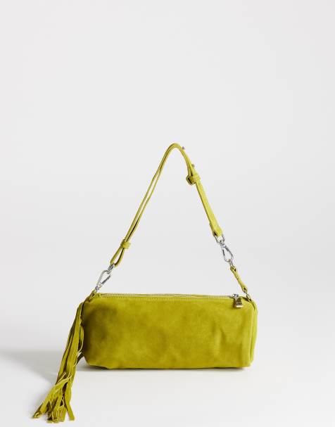 Topshop - Jemma - Medium schoudertas van echt leer met kwastjes in groen - view 1