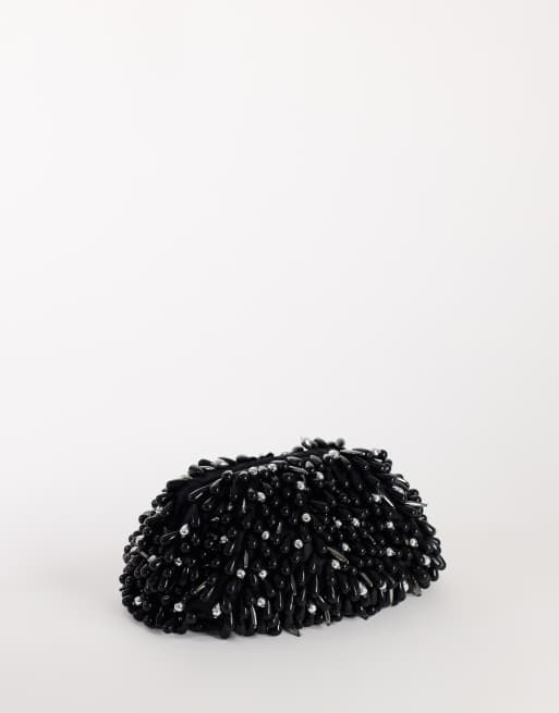 Topshop Jemma pochette ornée de perles en noir et argent, 2 de 4