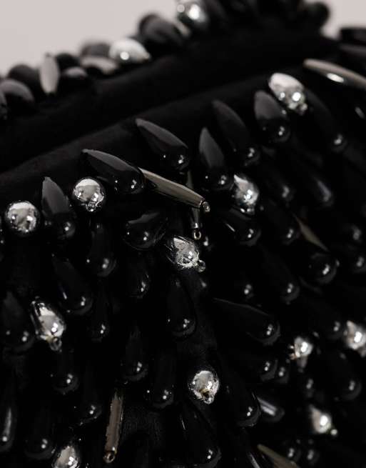 Topshop Jemma pochette ornée de perles en noir et argent, 3 de 4