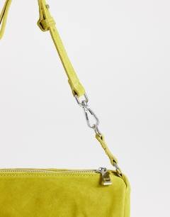 Model wearing Jemma real leather tassel medium shoulder bag in green