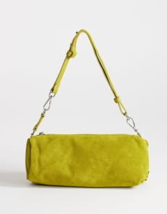 Model wearing Jemma real leather tassel medium shoulder bag in green