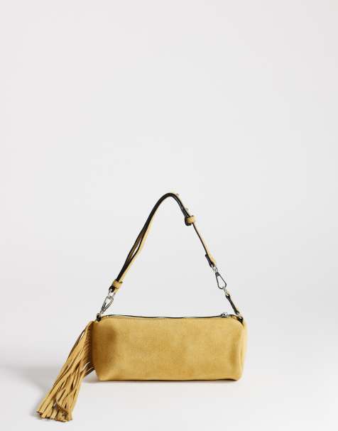 Topshop – Jemma – Schultertasche aus echtem Leder in Buttermilchgelb mit Quasten - view 1