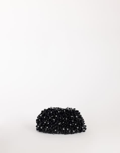Topshop Jemma small beaded clutch bag in black and silver - view 1