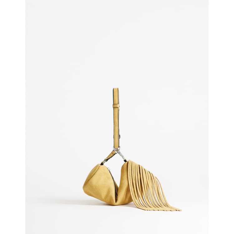Topshop Jemma small real leather tassel shoulder bag in buttermilk