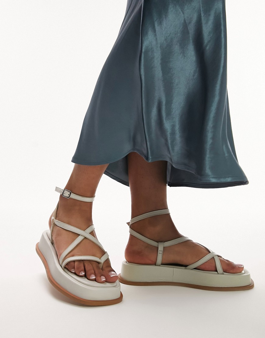 Topshop Jen Leather Strappy Sandals In Off White