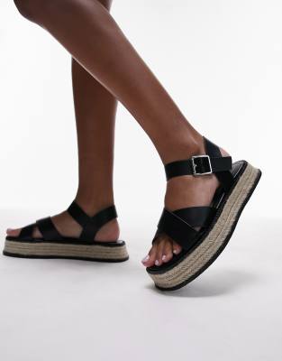 Topshop Jenna Espadrille Flat Sandal In Black - Discount £4