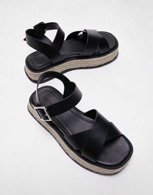 Topshop Jenna espadrille flat sandals in black, 2 of 4