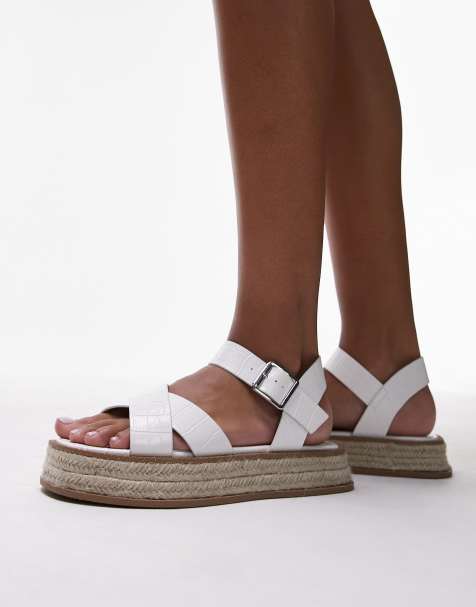 Topshop – Jenna – Flache Espadrille-Sandalen in Weiß - view 1