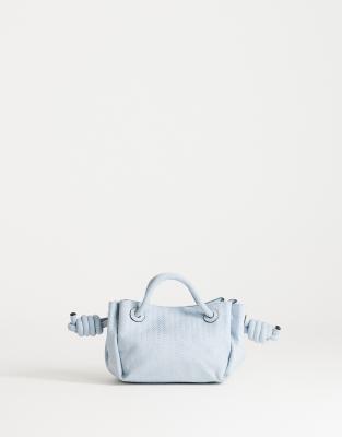 Topshop Jenny grab weave bag in blue suedette