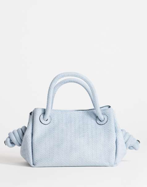 Topshop Jenny grab weave bag in blue suedette - view 1
