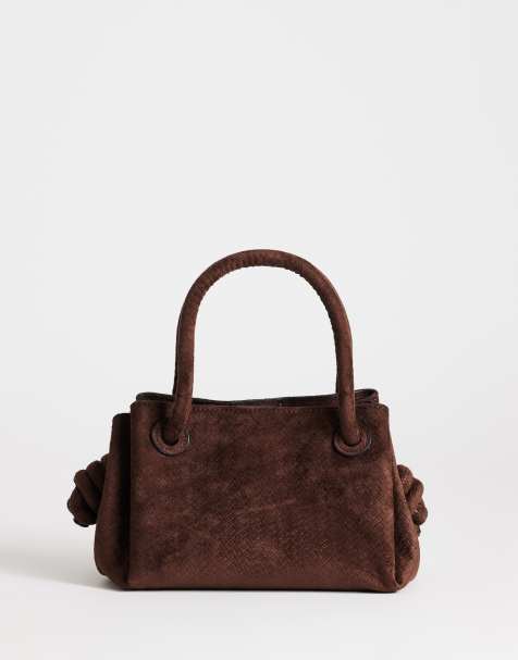 Topshop Jenny medium woven clutch purse in chocolate suedette - view 1