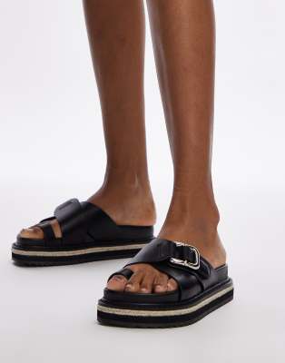 Topshop - Jenny - Sandalen im Espadrilles-Stil in Schwarz mit Schnalle