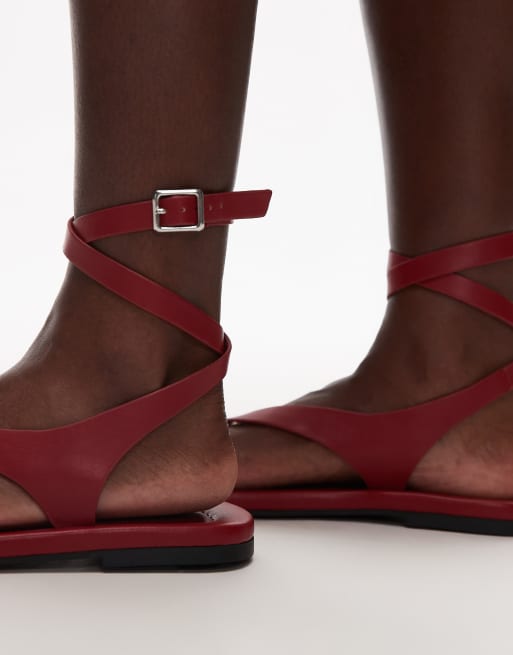 Topshop Jeremiah toe thong sandals in red