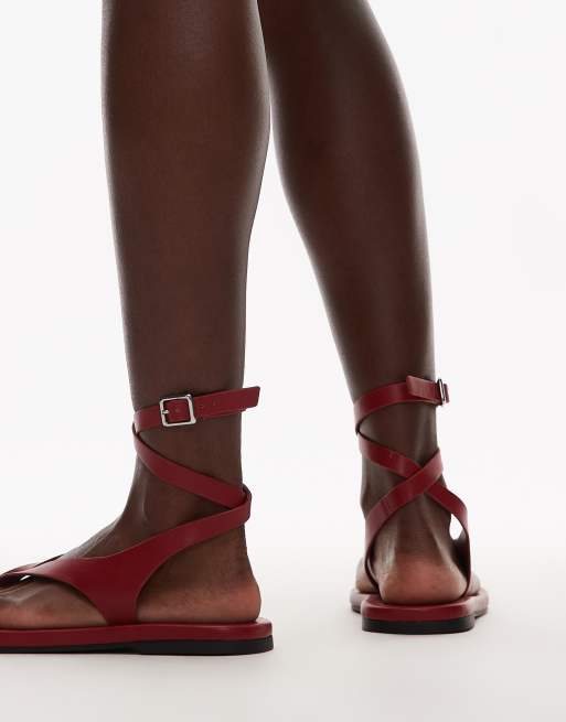 Topshop Jeremiah toe thong sandals in red