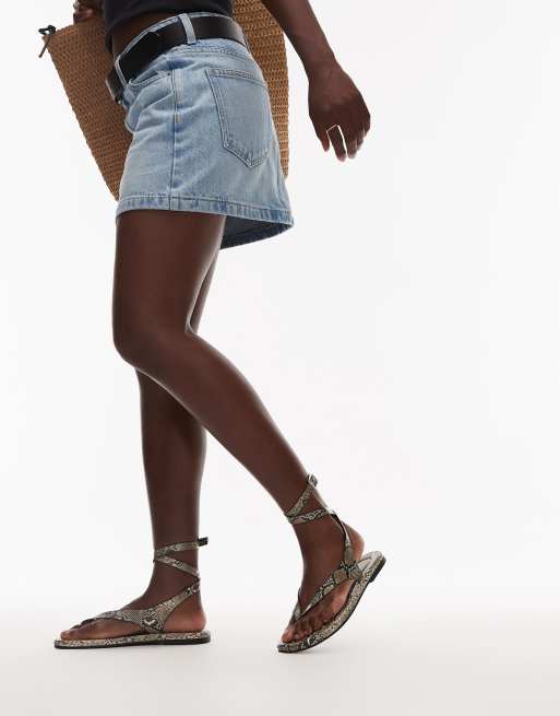 Topshop Jeremiah toe thong sandals in snake