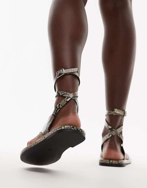 Topshop Jeremiah toe thong sandals in snake