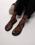 [Topshop] Topshop Jerry flat sandal with metal detail in black 37 BLACK