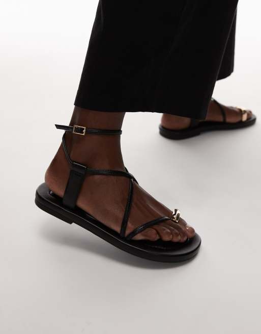 Topshop Jerry flat sandal with metal detail in black, 3 of 4