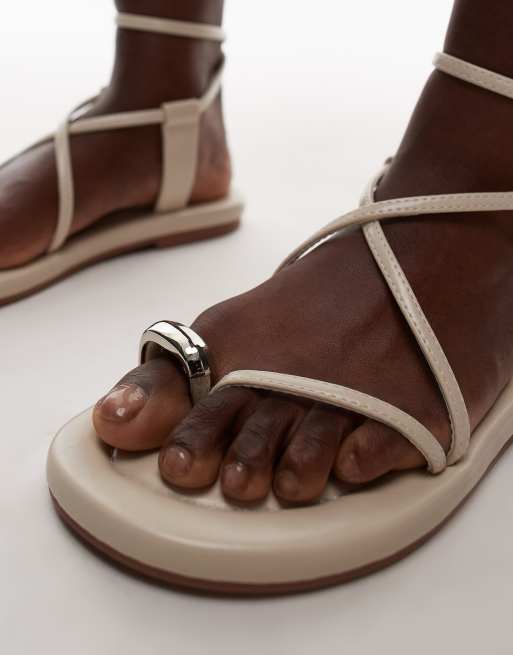 Topshop Jerry flat sandals with metal detail in off white, 2 of 4