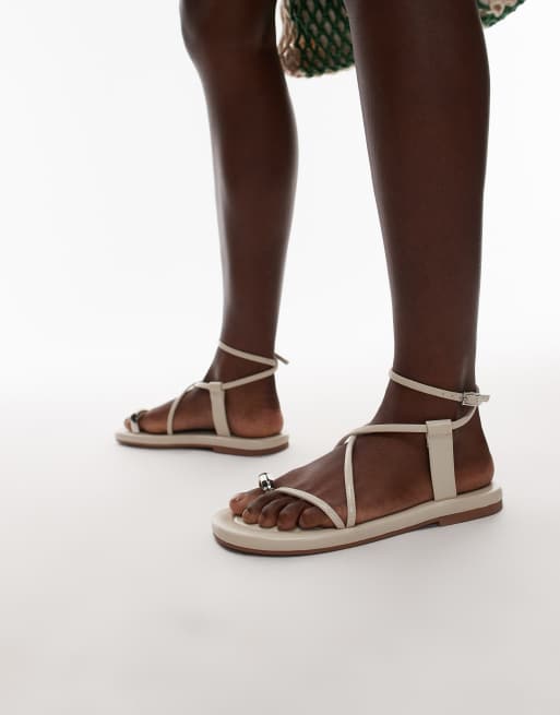 Topshop Jerry flat sandals with metal detail in off white