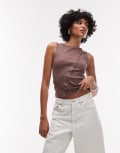 [Topshop] Topshop jersey asymmetric button through singlet in chocolate brown M Chocolate
