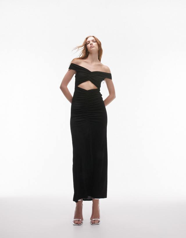 Topshop - jersey bandeau ruched midi dress in black