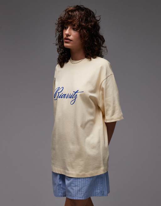 Topshop jersey Biarritz graphic oversized T-shirt in buttermilk yellow