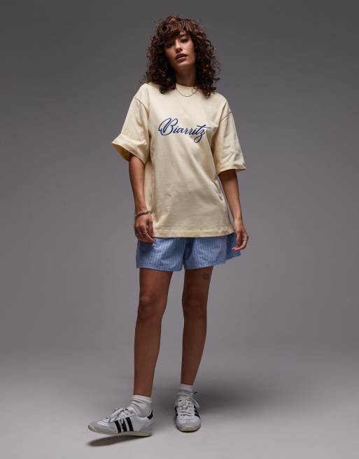 Topshop jersey Biarritz graphic oversized T-shirt in buttermilk yellow, 3 of 4