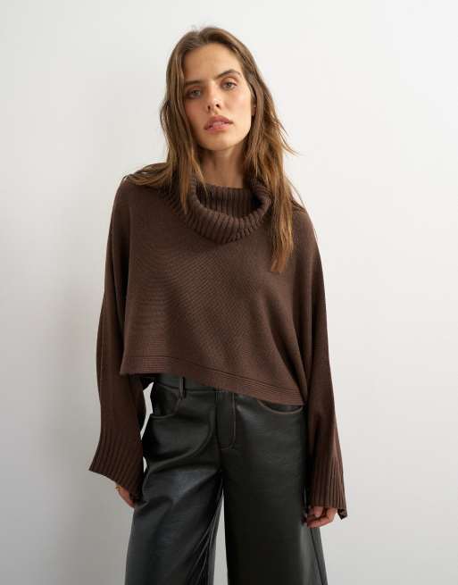 Topshop - jersey capa corto de lana en chocolate, 3 de 4