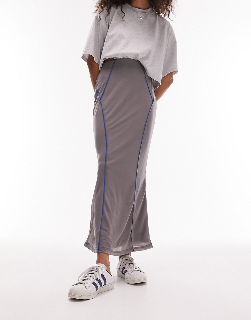 Topshop jersey contrast seam detail midi skirt in grey-Neutral