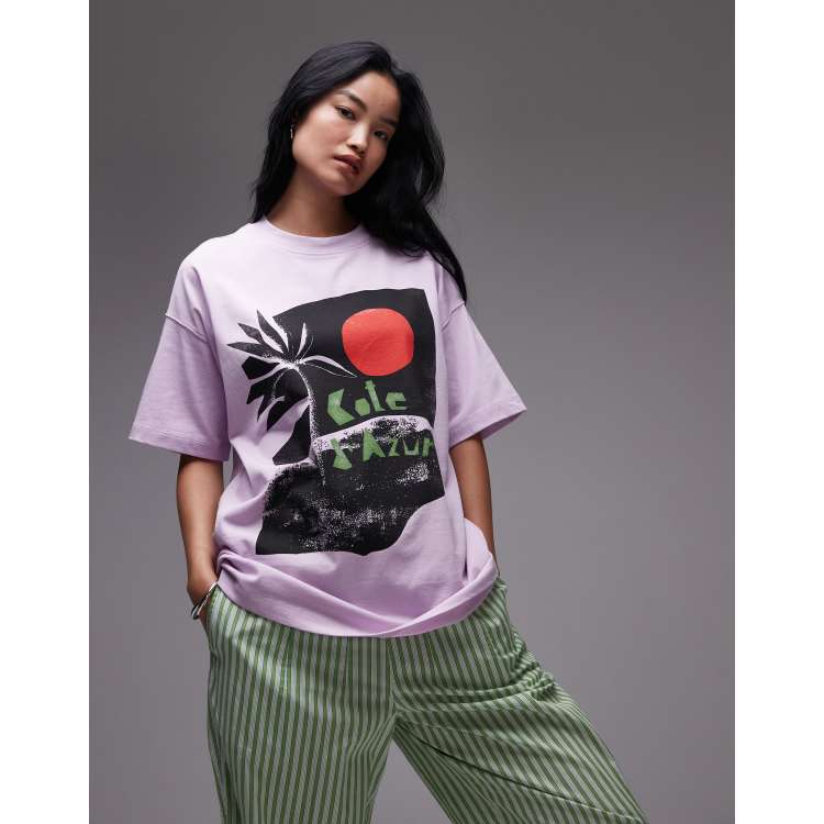 Topshop jersey Copa Cabana graphic boxy t-shirt in purple | ASOS